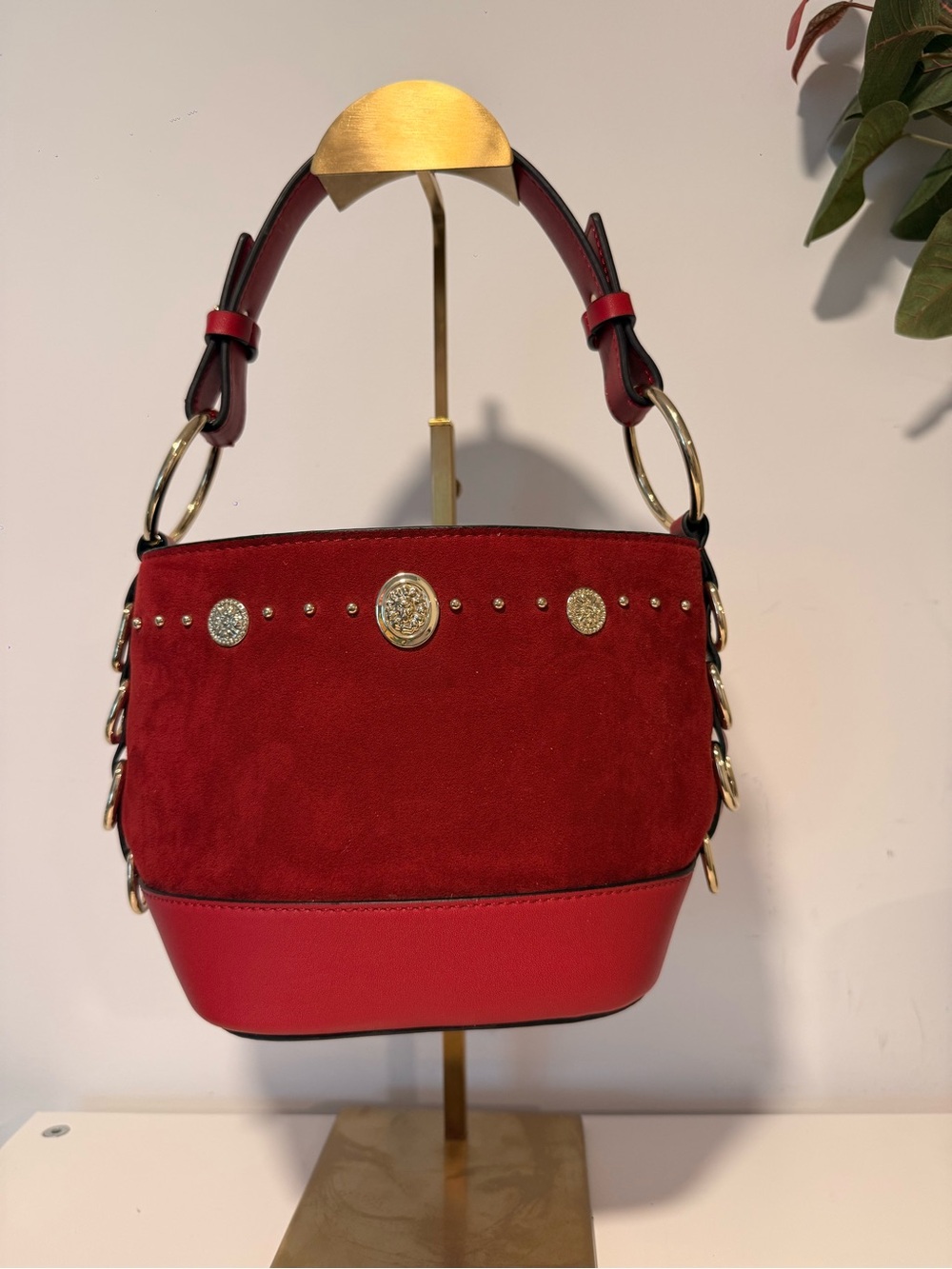 Topshop Bianca studded faux suede leather drawstring bucket